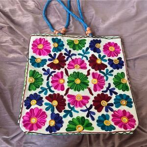 Floral Embroidered Tote Bag